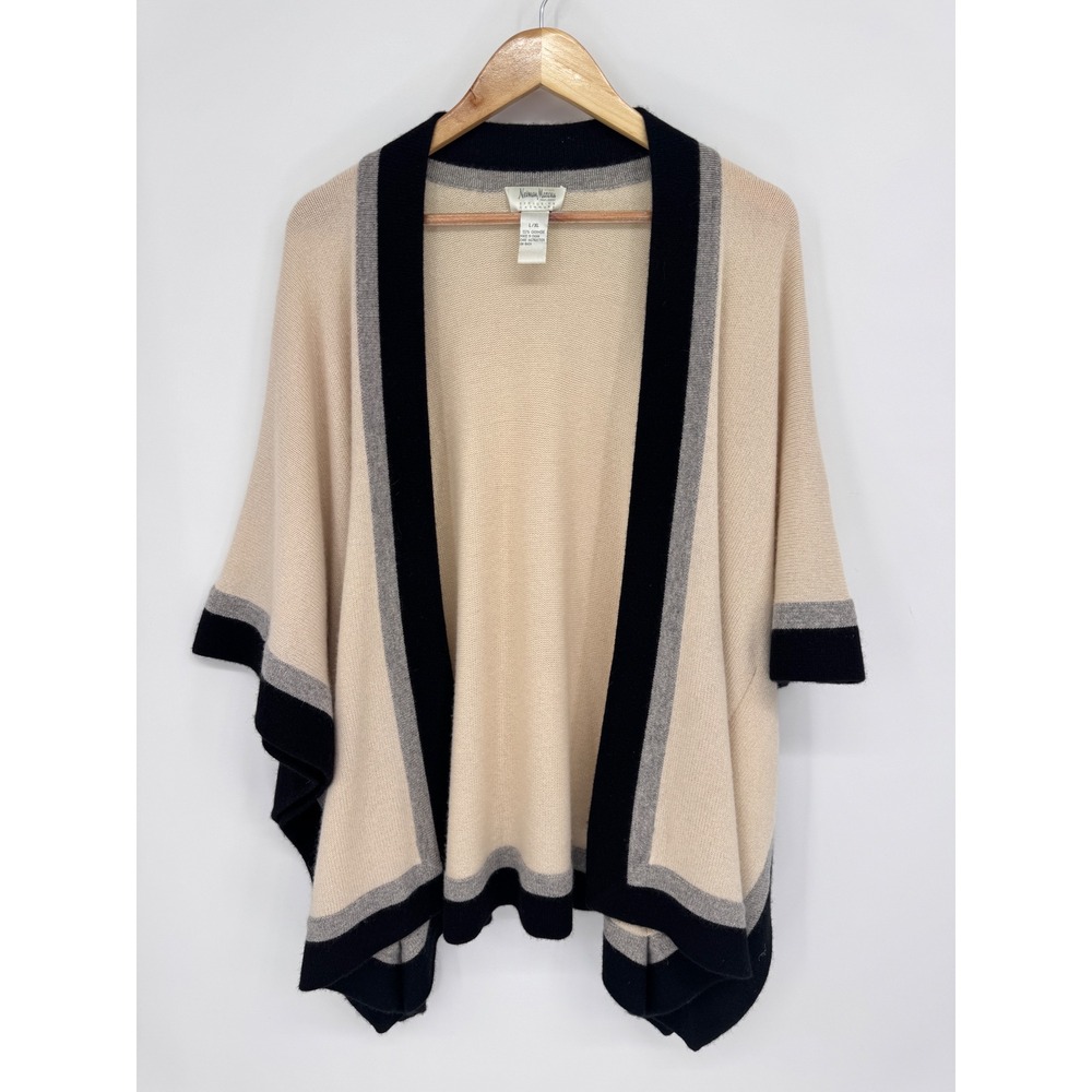 Neiman Marcus Cashmere Poncho Women L Colorblock Wrap Quiet Luxury Old Money